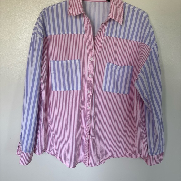 Source Unknown Pink and Blue Striped Button-Down Shirt - Picture 1 of 7